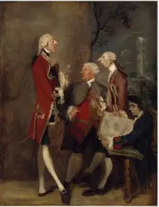 Karikatur von Thomas Brudenell, Baron Bruce, des Ehrenwerten John Ward, von Joseph Leeson, zukünftiger 2. Earl of Milltown, und von Joseph Henry de Shafford. - Joshua Reynolds