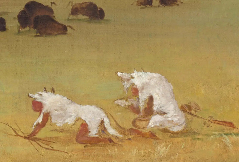 Catlin und sein indianischer Führer, der dem Bisons unter weißen Wolfsfellen näherkommt - George Catlin