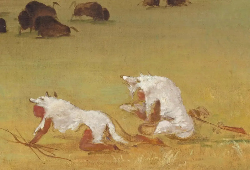 Catlin und sein indianischer Führer, der dem Bisons unter weißen Wolfsfellen näherkommt - George Catlin