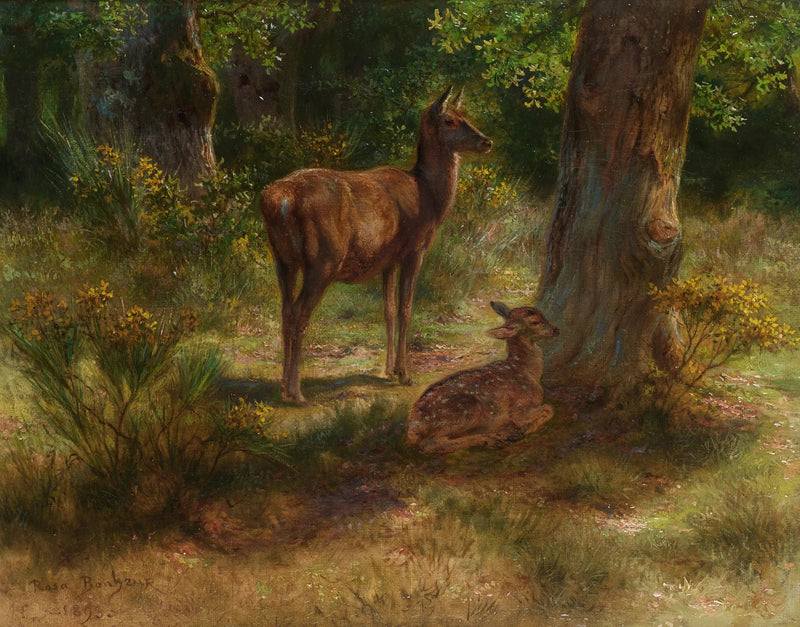 Hirsch und Rehkitz in einem Wald - Rosa Bonheur