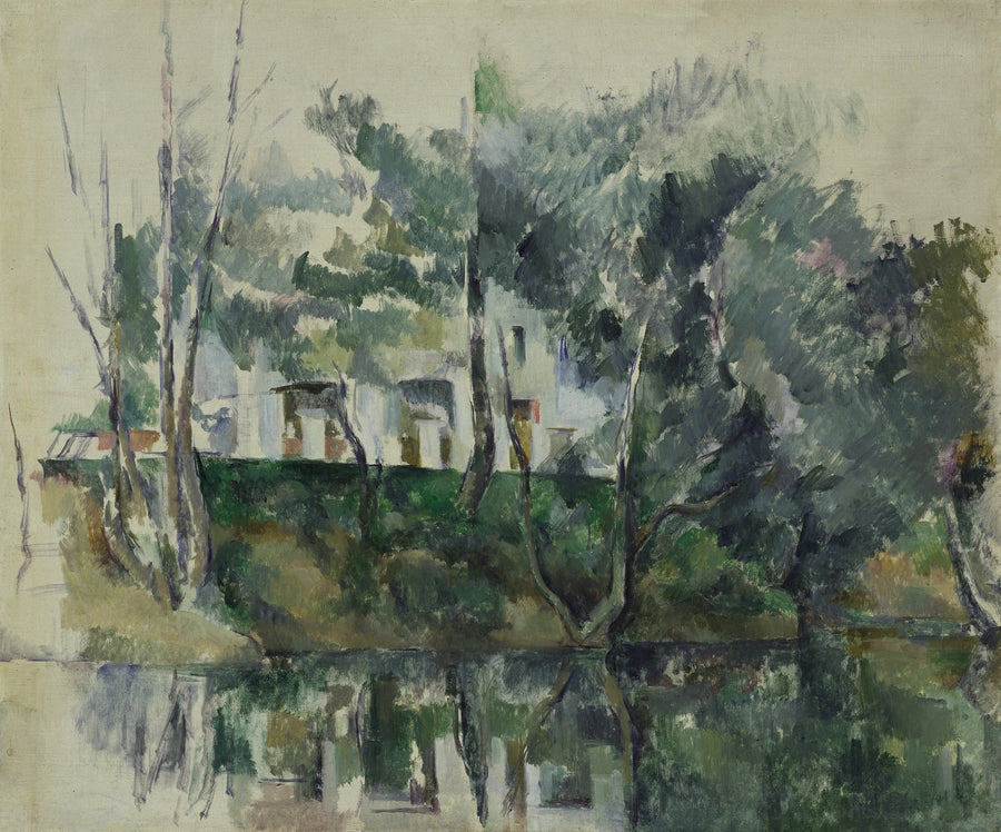 Bäume und Häuser am Wasser - Paul Cézanne