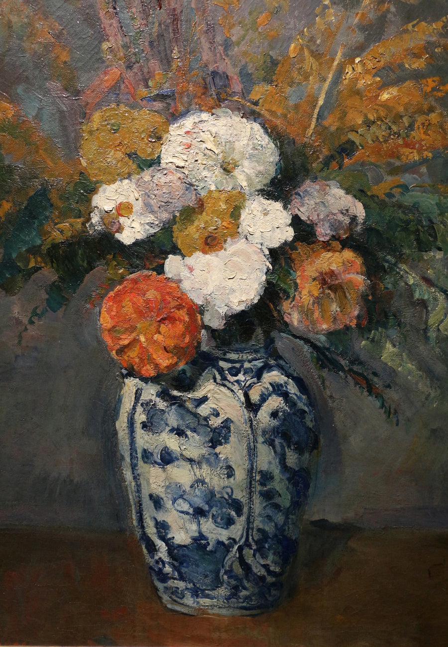 Dahlien in einer großen Delfter Vase - Paul Cézanne