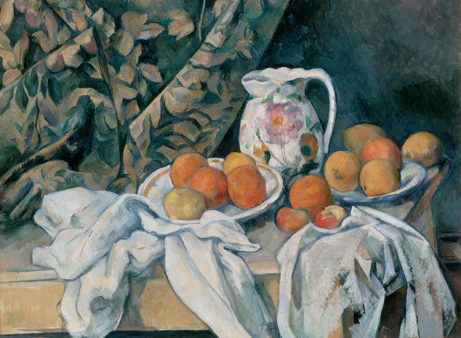 Stillleben mit Vorhang und blühendem Krug - Paul Cézanne