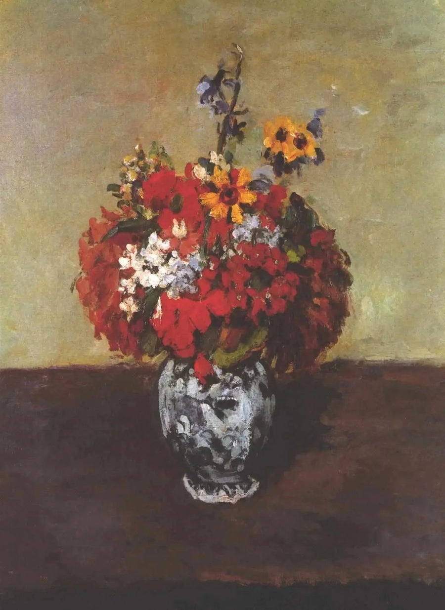 Geranien und Rittersporn in einer kleinen Delfter Vase - Paul Cézanne