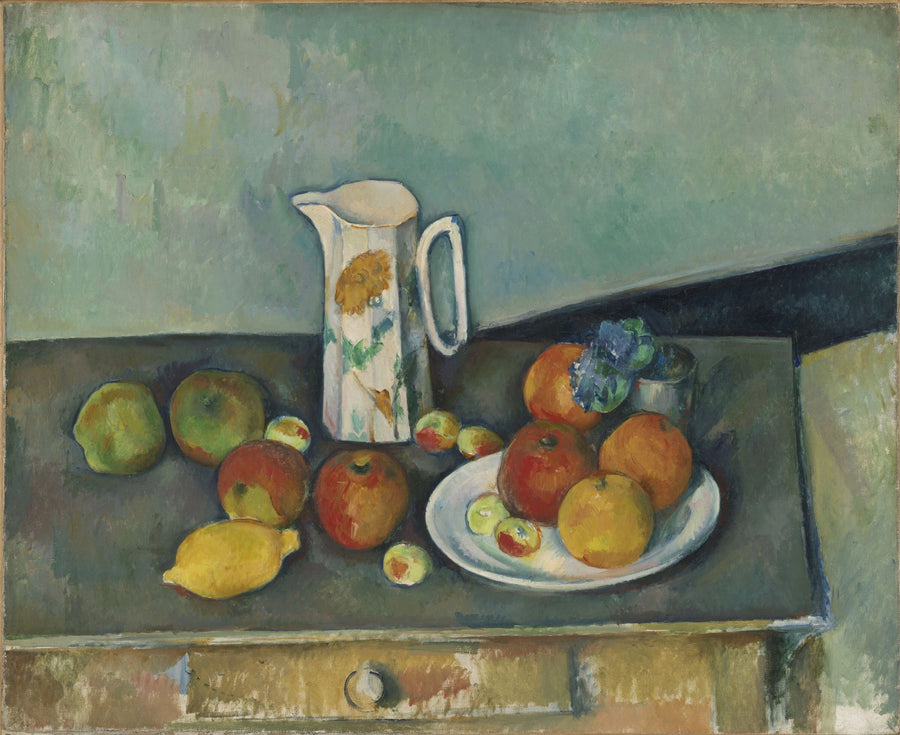 Stillleben, Milchkanne und Früchte auf einem Tisch - Paul Cézanne