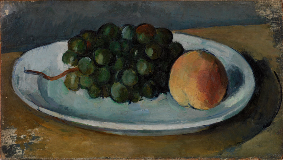 Traube und Pfirsich auf einem Teller - Paul Cézanne