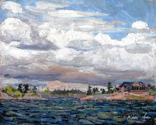 Chalet sur un rivage rocheux - Tom Thomson - Reproductions de tableaux et peintures haut de gamme