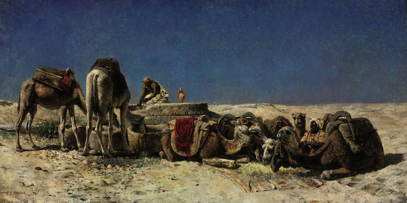 Kamele neben einem Wassertank - Edwin Lord Weeks