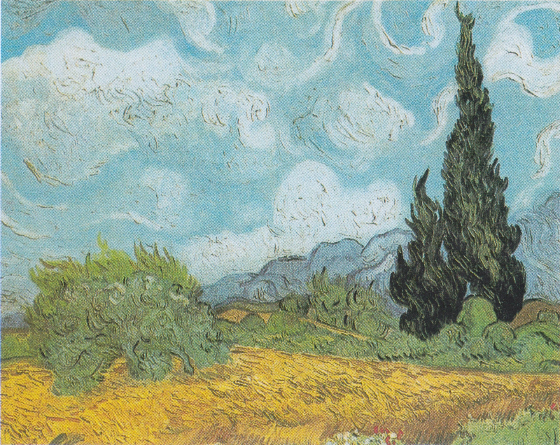 Champ de blé avec cyprès F743 de Vincent van Gogh – reproduction peinture à l’huile