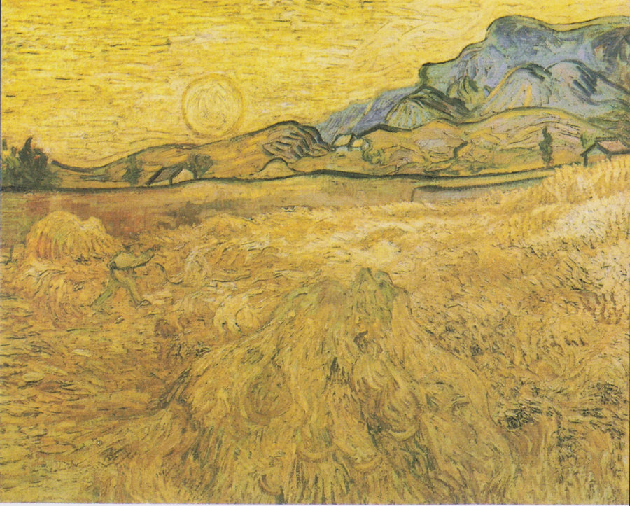 Weizenfeld mit Mähdrescher und Sonne - Vincent van Gogh