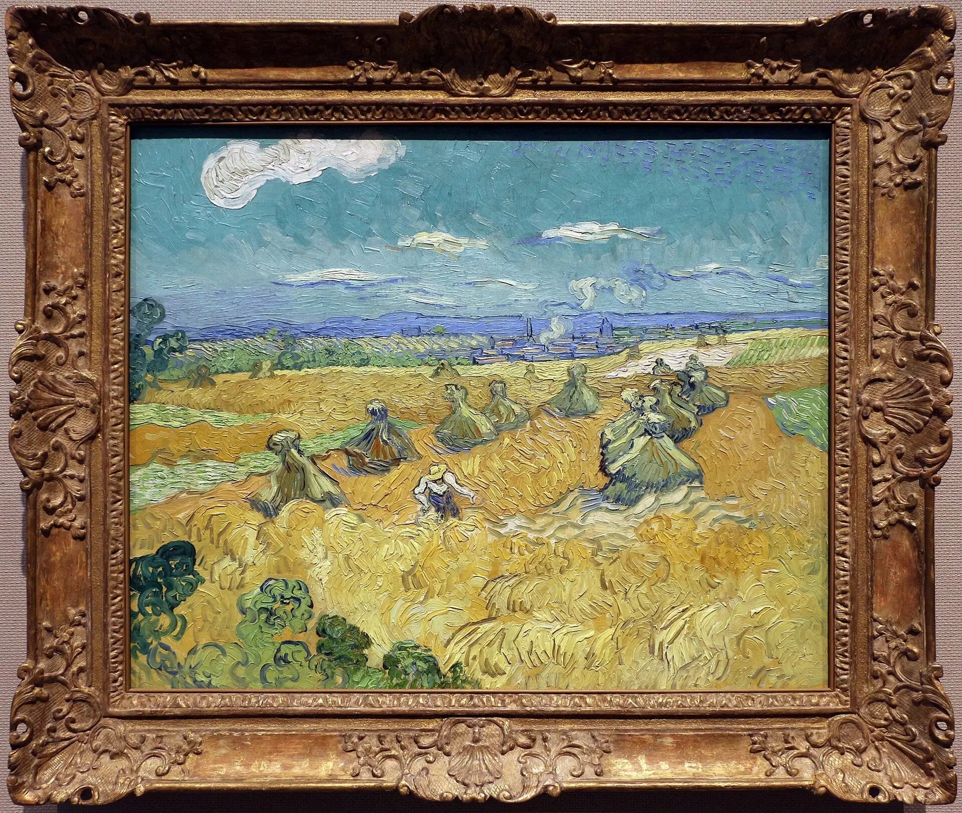 Champ de blé avec gerbes et moissonneuse - Vincent van Gogh image 1 reproduction artisanale de tableau