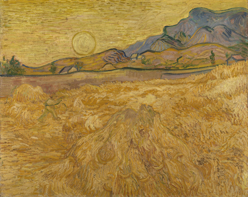 Weizenfeld mit Mähdrescher und Sonne - Vincent van Gogh