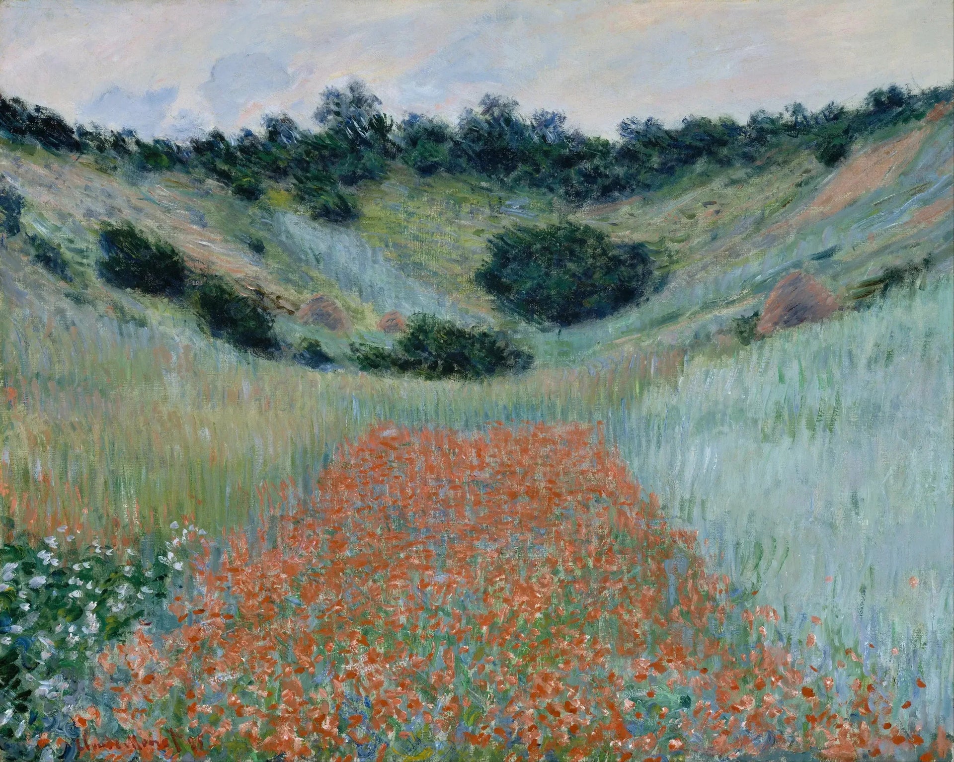 Champ de coquelicots dans un creux près de Giverny - Claude Monet image 1 reproduction artisanale de tableau