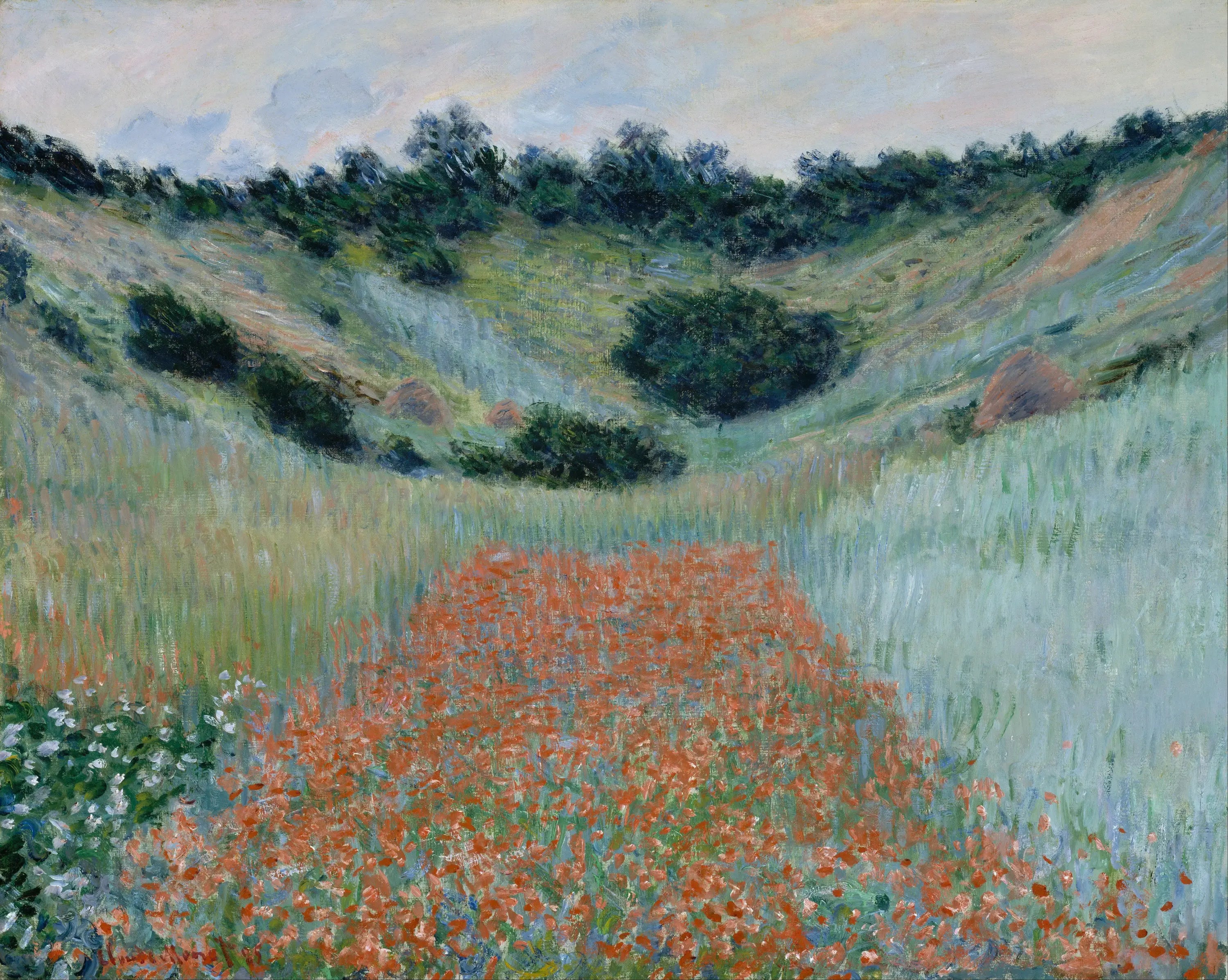 Reproduction du tableau « Champ de coquelicots dans un creux près de Giverny - Claude Monet » par Alpha Reproduction en peinture à l’huile