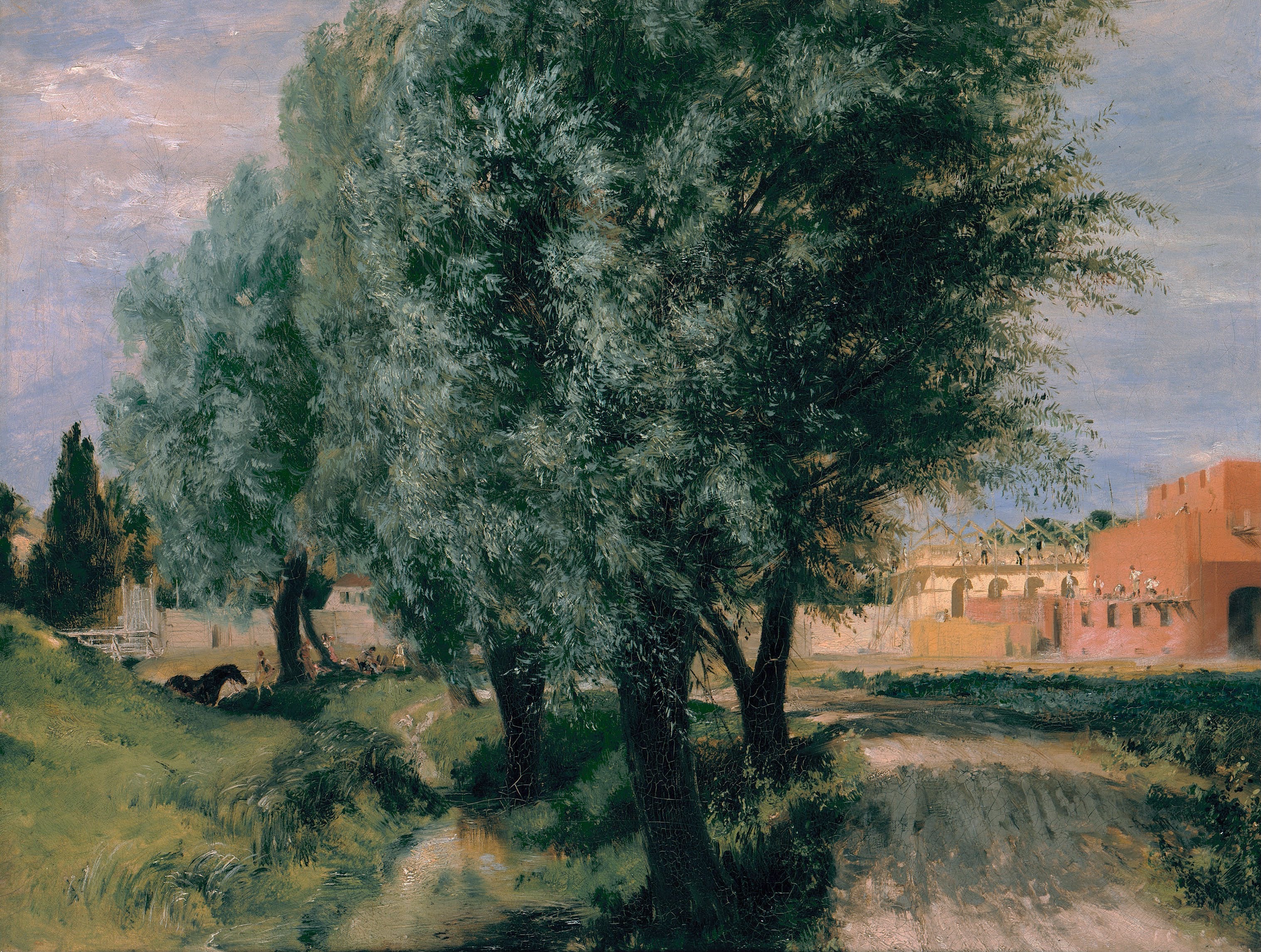 Baustelle mit Weiden - Adolph von Menzel