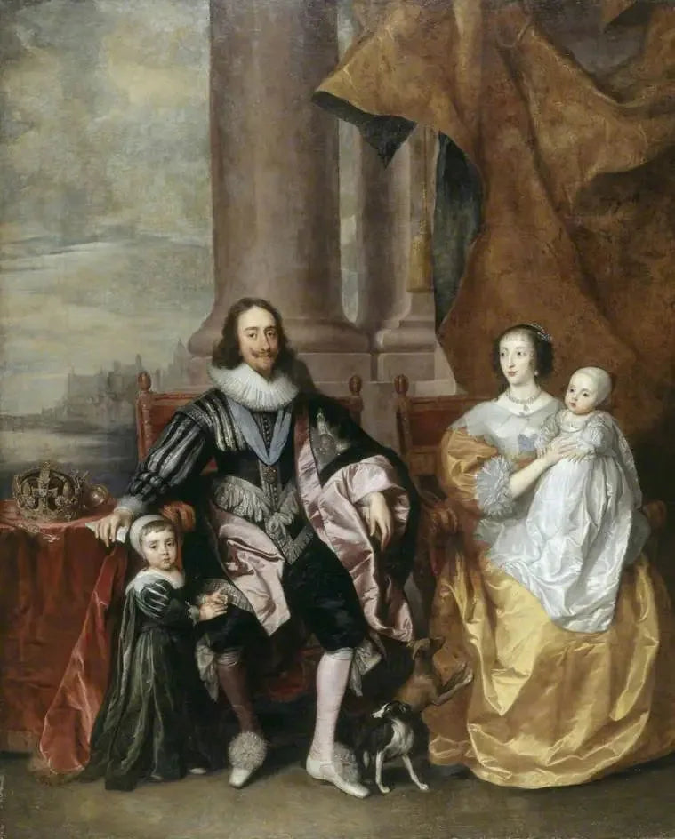 Karl I. (1600-1649) und Henriette Marie (ca. 1609-1669), mit ihren beiden ältesten Kindern, Prinz Karl (1630-1685) und Prinzessin Marie (1631-1660) - Antoine van Dyck