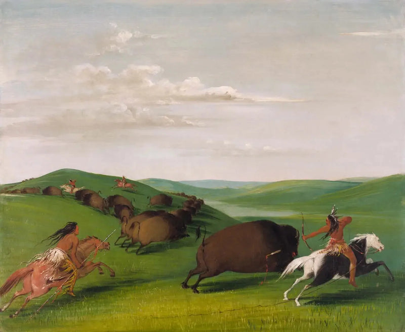 Bisonjagd mit Bögen und Speeren - George Catlin