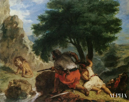 Chasse au lion au Maroc - Eugène Delacroix - Reproductions de tableaux et peintures haut de gamme