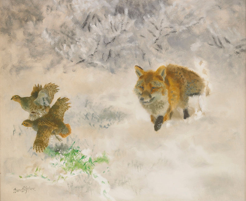 Fuchs- und Birkhuhnjagd in einer Winterlandschaft - Bruno Liljefors