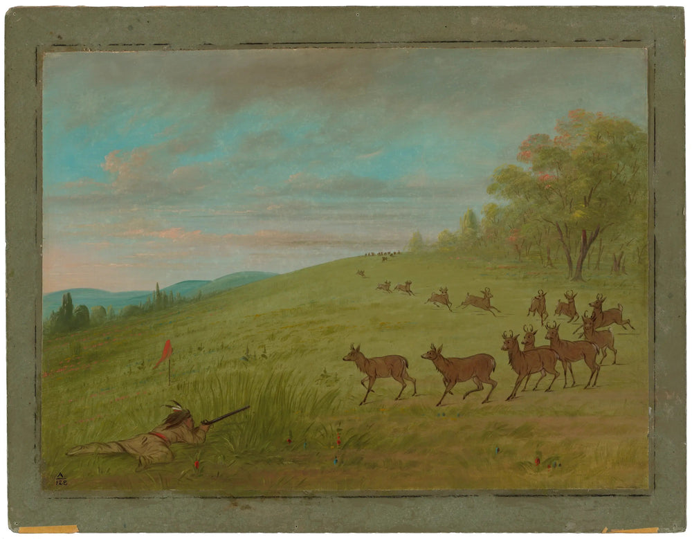 Chasse aux antilopes - Assinneboine - George Catlin image 1 copie de tableau peinte à la main
