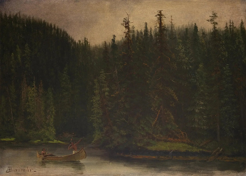 Indianerjäger im Kanu - Albert Bierstadt