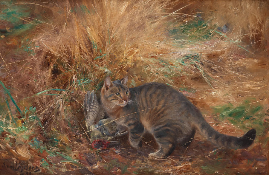 Katze mit einem Grünspecht - Bruno Liljefors