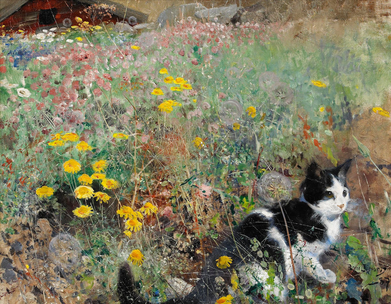 Katze auf einer Blumenwiese - Bruno Liljefors