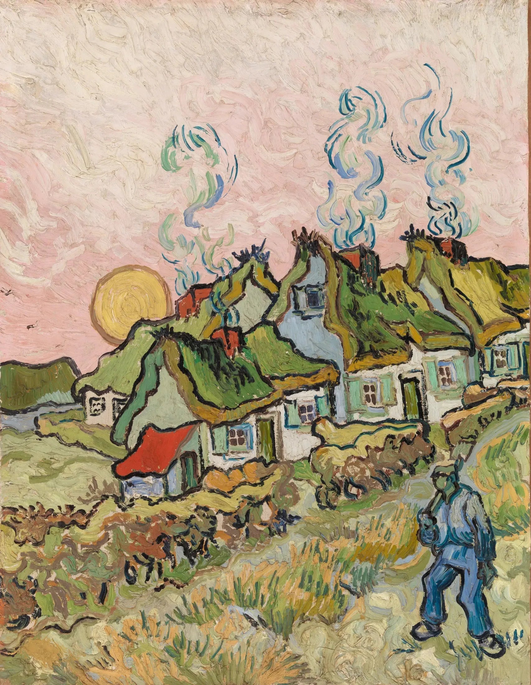 Chaumières au soleil - Vincent van Gogh image 1 reproduction de peinture à l’huile