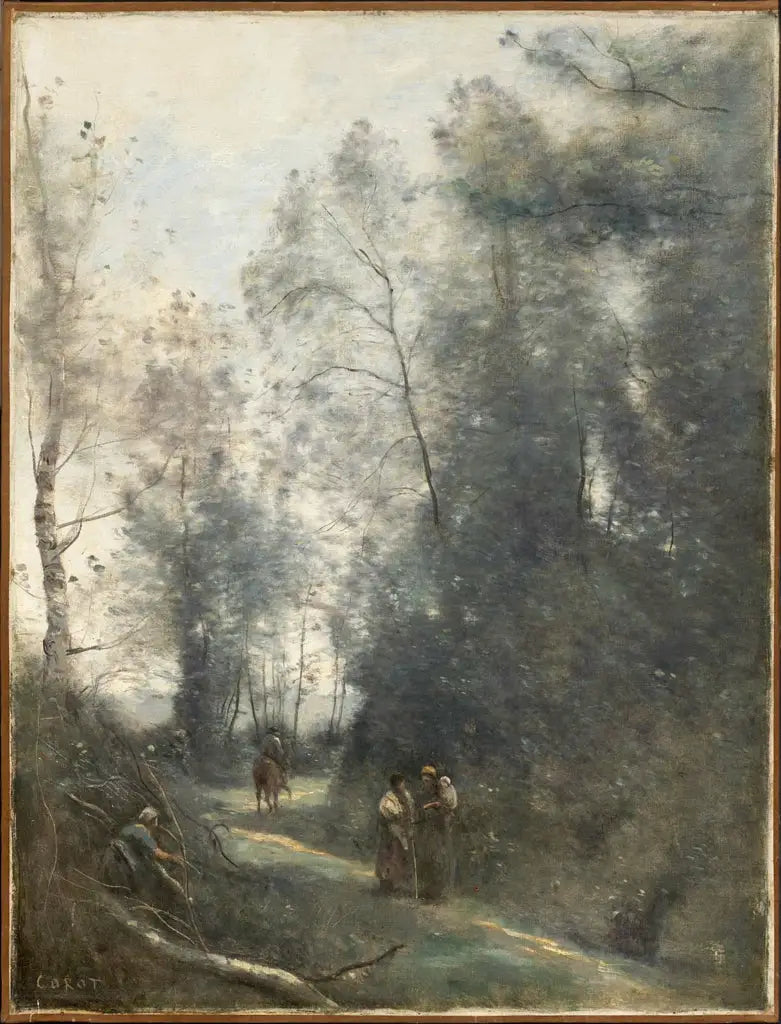 Wendender Weg mit drei Bäuerinnen und einem Reiter - Jean-Baptiste Camille Corot