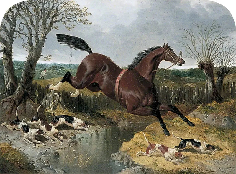 Flüchtiges rotes Pferd mit Beagles - John Frederick Herring, Sr.