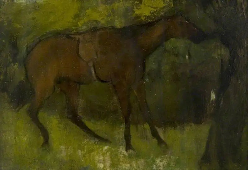 Pferd, das an einem Baum angebunden ist - Edgar Degas