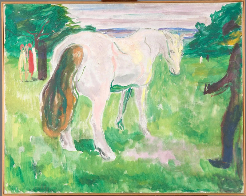 Weißes Pferd auf einer grünen Wiese - Edvard Munch
