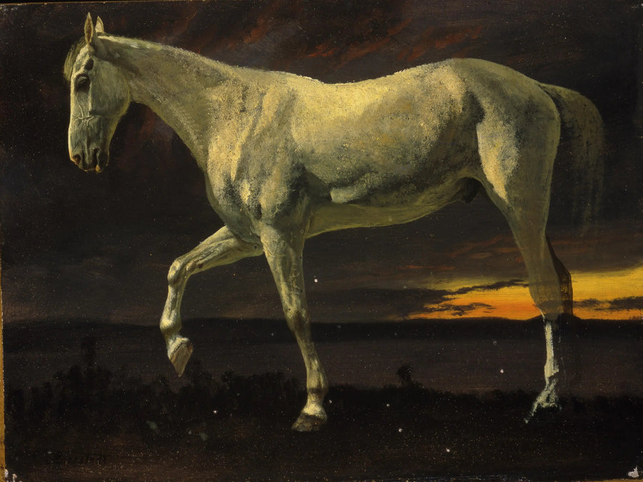 Weißes Pferd und Sonnenuntergang - Albert Bierstadt
