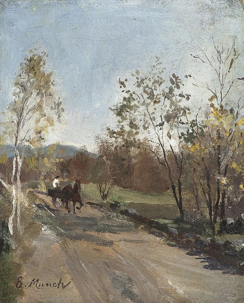 Pferd und Wagen auf einem Landweg - Edvard Munch