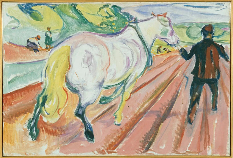 Pferd und Mann im Feld - Edvard Munch