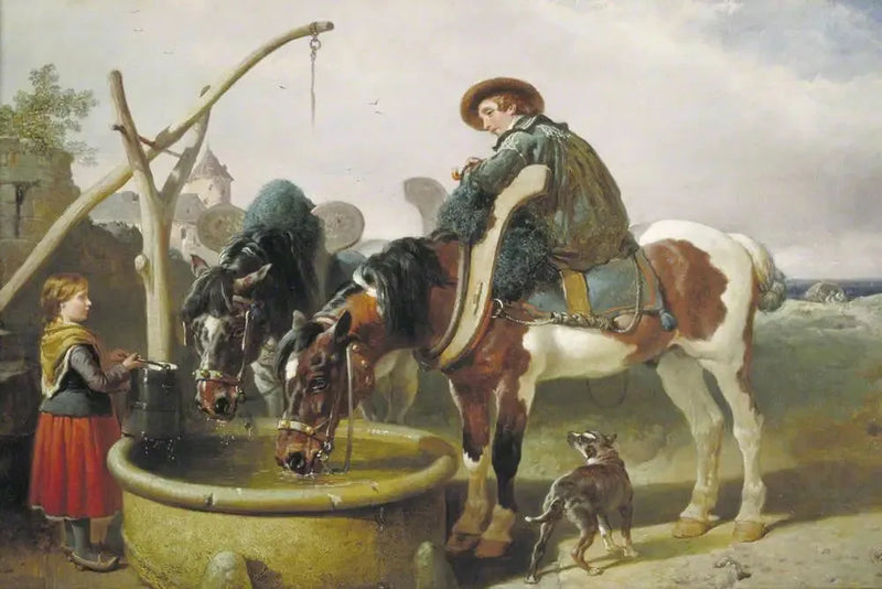 Pferde am Brunnen und Henry Bright (1814–1873) - John Frederick Herring, Sr.