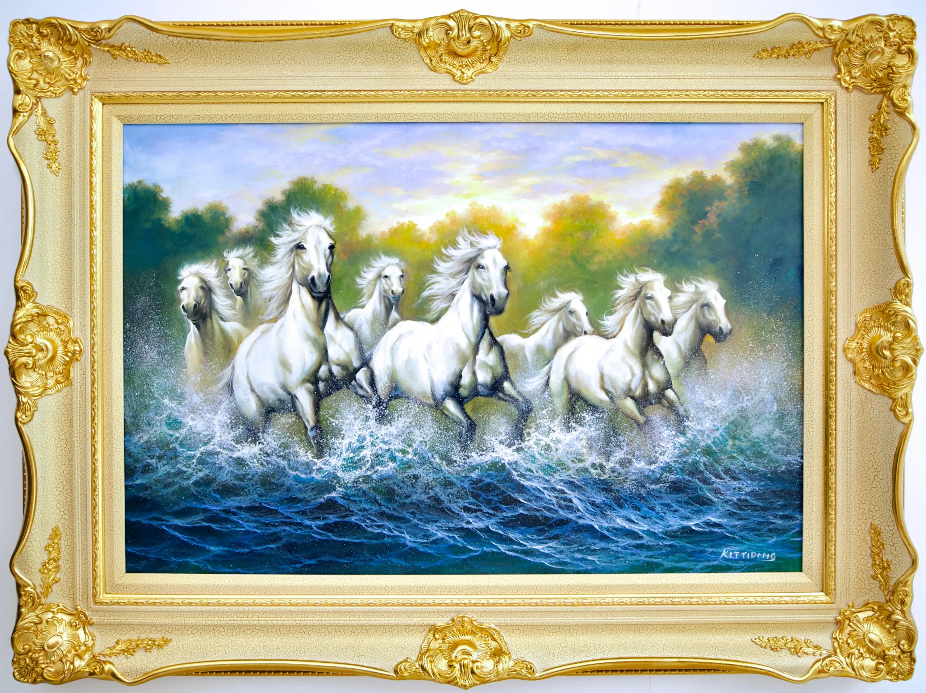 White Horses and Rivers - Kittiphong | 90 x 60 cm Reproductions de tableaux à la peinture à l’huile