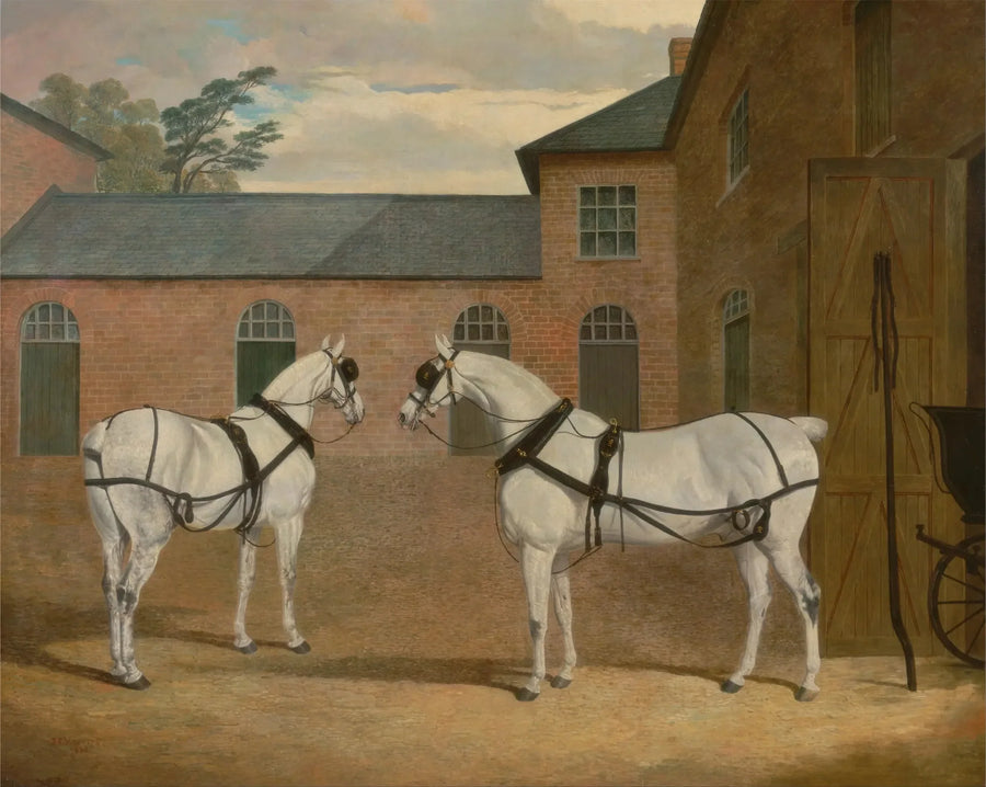 Graue Kutschenpferde im Hof der Kutschen von Putteridge Bury, Hertfordshire - John Frederick Herring, Sr.