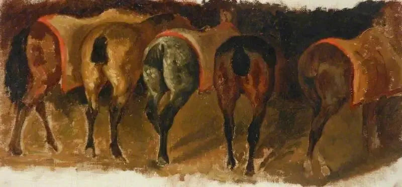Stehende Pferde in einem Stall - Théodore Géricault