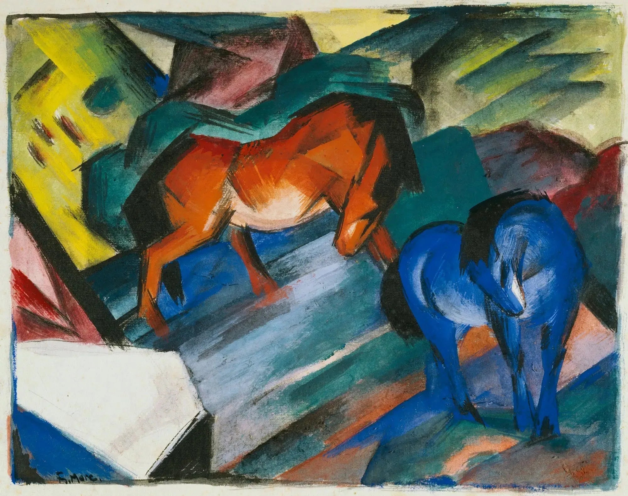 Chevaux rouges et bleus - Franz Marc image 1 reproduction de peinture à l’huile