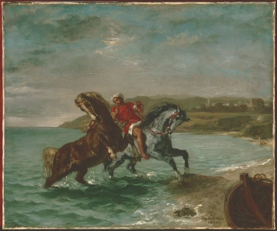 Pferde, die aus dem Meer kommen - Eugène Delacroix