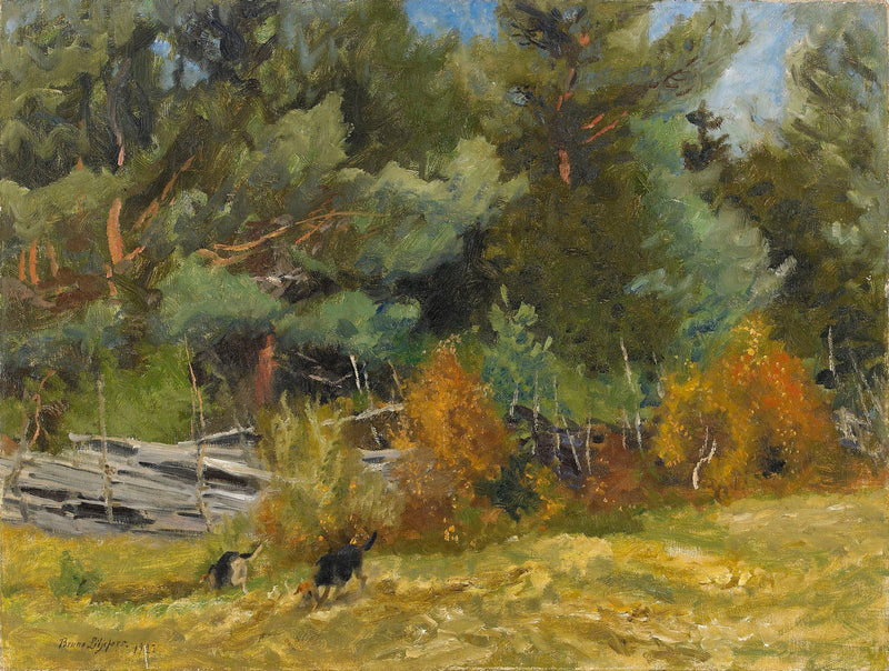 Jagdhunde am Zaun - Bruno Liljefors