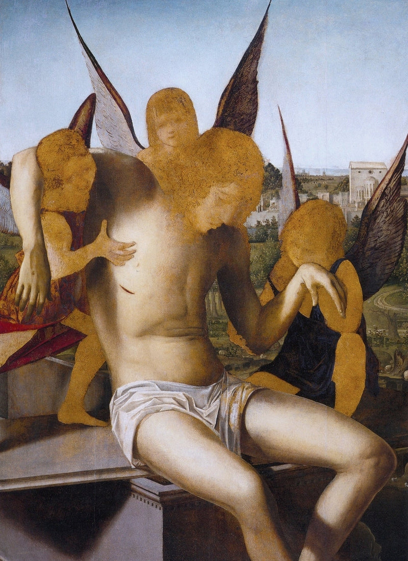 Christus, der vom Tod unterstützt wird, von drei Engeln - Antonello da Messina