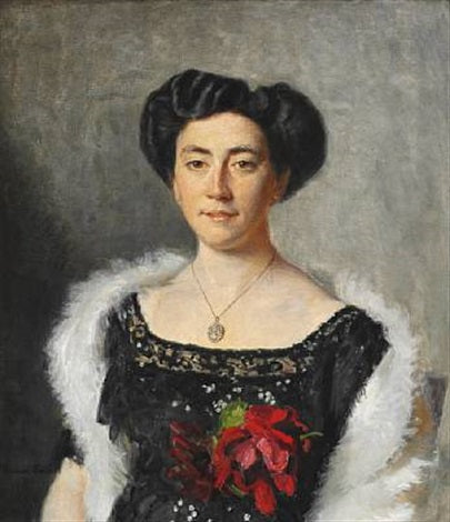 Christiane Bruun de Neergaard in einem schwarzen Abendkleid, verziert mit einer roten Rose - Michael Peter Ancher