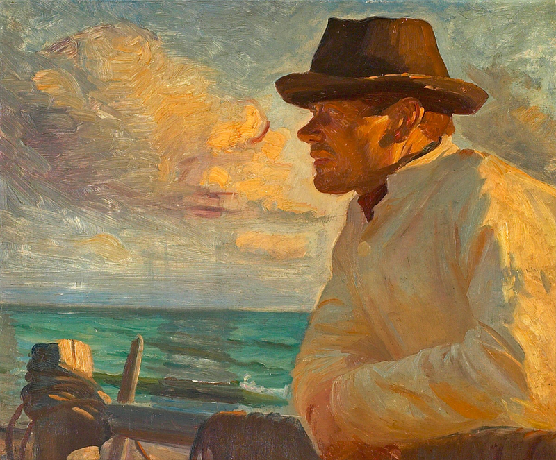 Christoffer in der Sonne, stehend auf der Seemauer. – Michael Peter Ancher