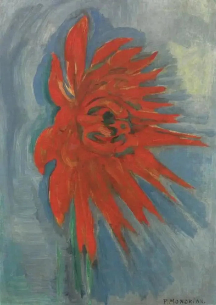 Rote Chrysantheme vor blauem Hintergrund - Piet Mondrian