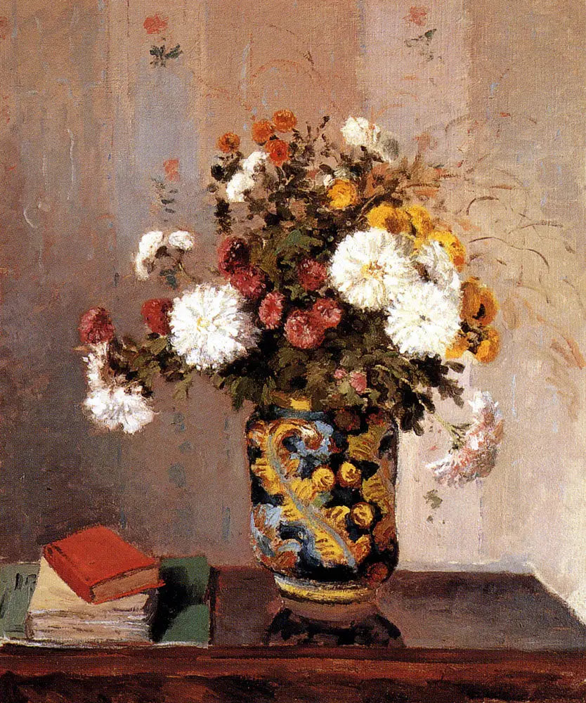 Chrysanthèmes dans un vase chinois - Camille Pissarro image 1 reproduction réalisée par Alpha Reproduction