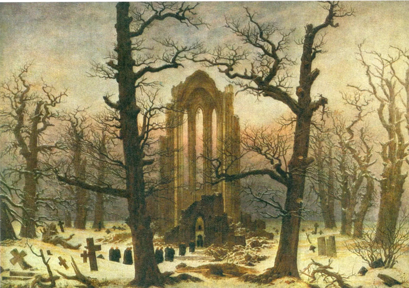 Friedhof eines Kreuzgangs im Schnee - Caspar David Friedrich