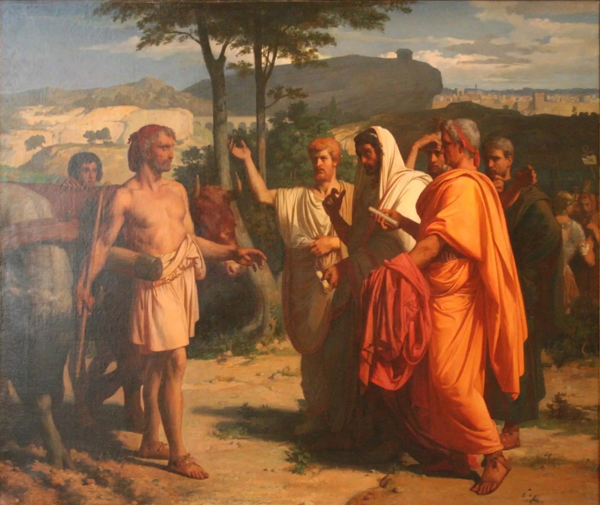 Cincinnatus recevant les ambassadeurs chargés de lui porter les insignes de la dictature - Alexandre Cabanel image 1 reproduction de peinture à l’huile