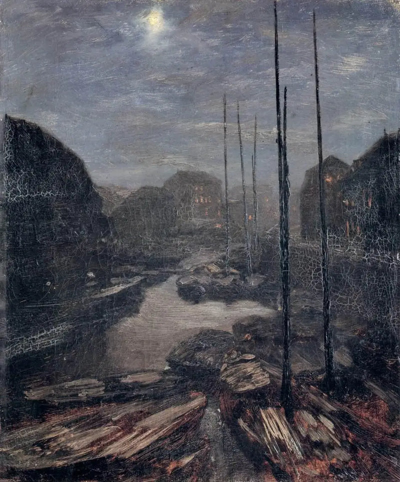 Mondschein auf dem Friedrichskanal im alten Berlin - Adolph von Menzel